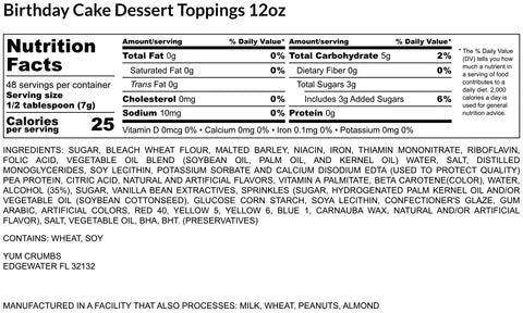 Yum Crumbs Dessert Topping - BIRTHDAY CAKE, 12 oz.