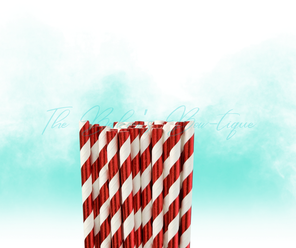 WHITE and METALLIC RED STRIPE Paper Straws