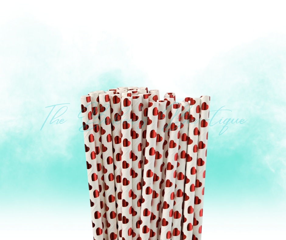 RED HEARTS Paper Straws