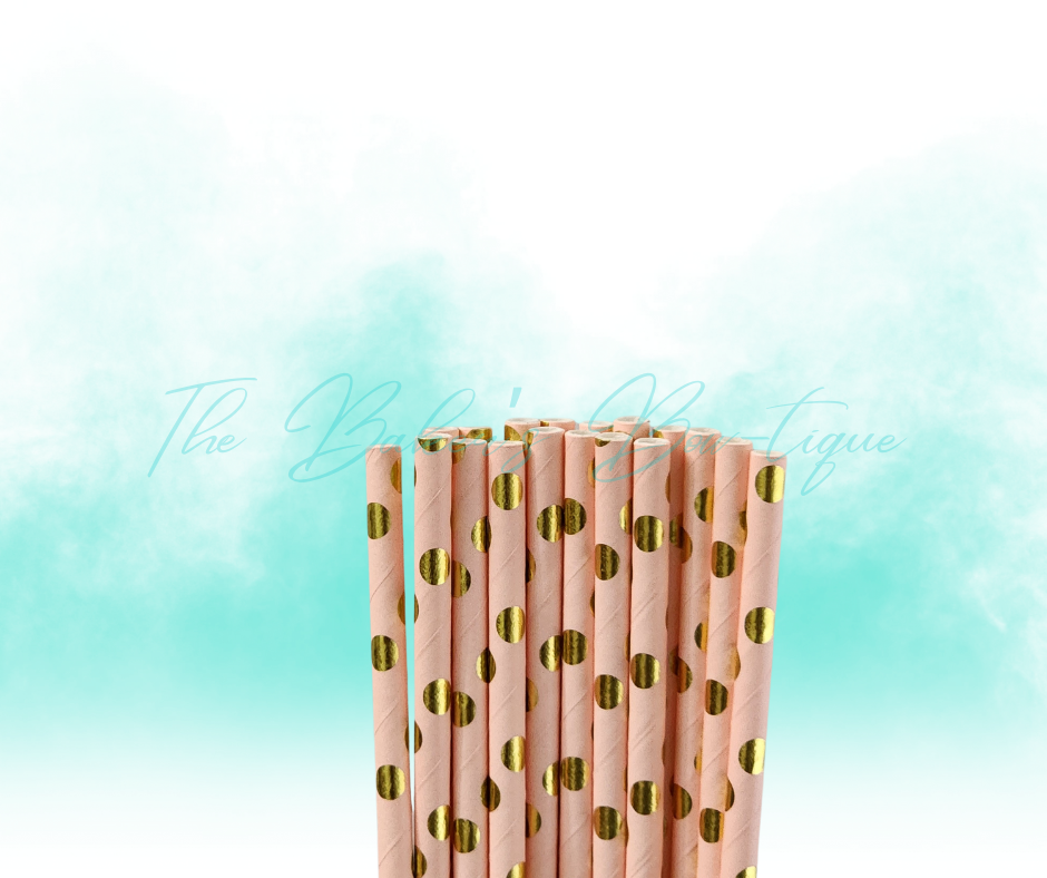 CORAL and METALLIC GOLD POLKA DOTS Paper Straws