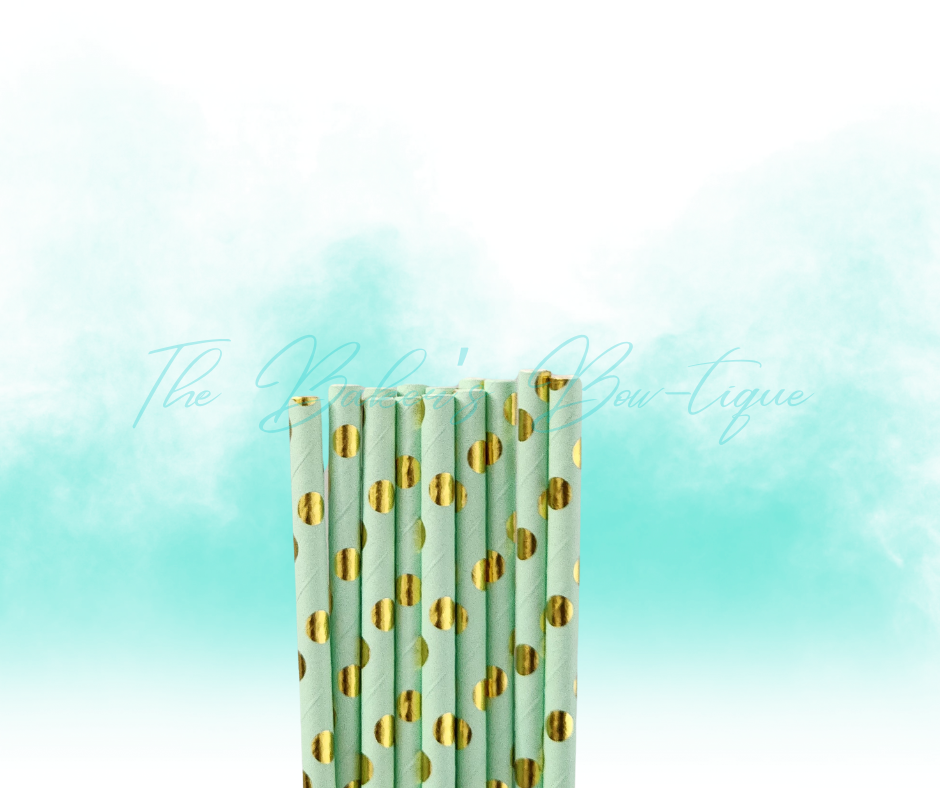 MINT GREEN and METALLIC GOLD POLKA DOTS Paper Straws