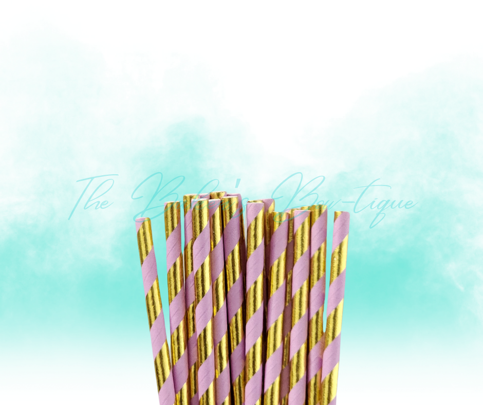 PURPLE and METALLIC GOLD STRIPES Paper Straws