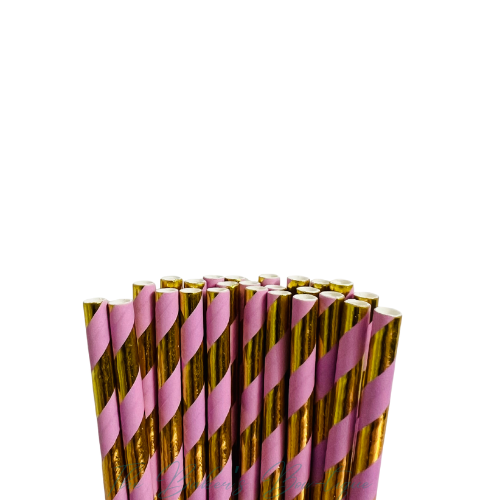 PURPLE and METALLIC GOLD STRIPES Paper Straws