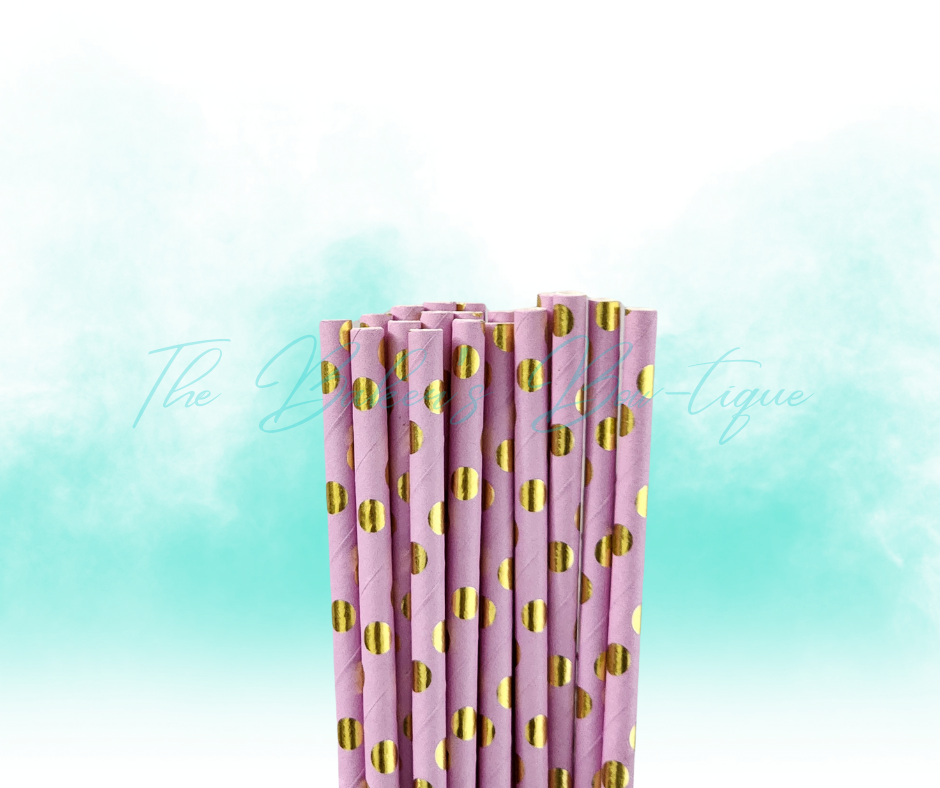 PURPLE and METALLIC GOLD POLKA DOTS Paper Straws