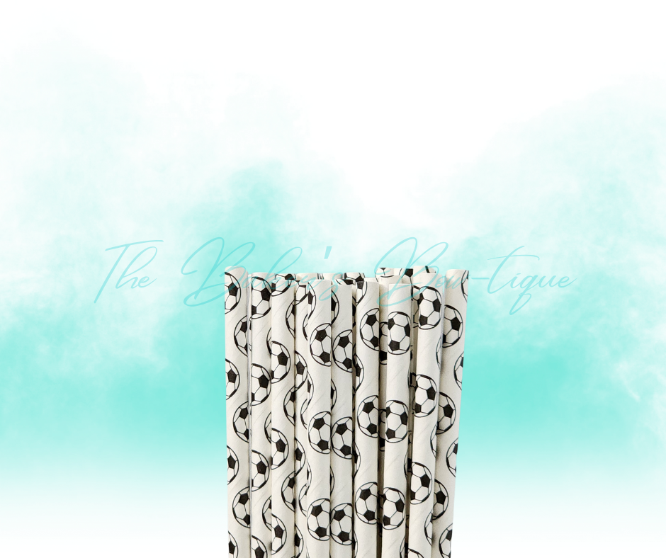 SOCCER-WHITE and BLACK Paper Straws