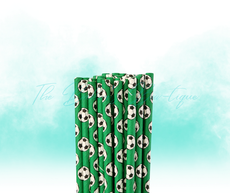 SOCCER-WHITE, BLACK, and GREEN Paper Straws