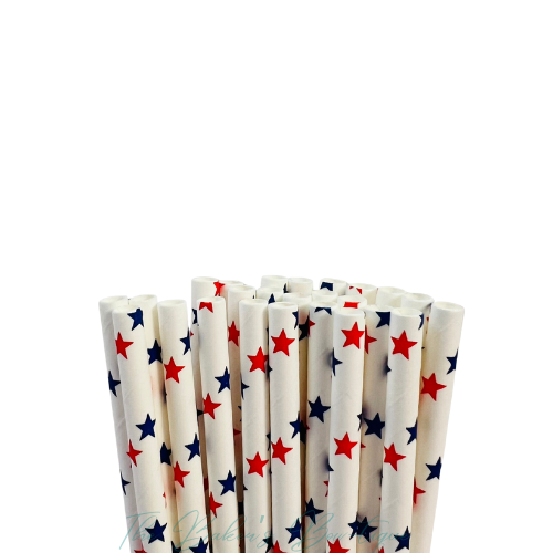RED and BLUE STARS Paper Straws