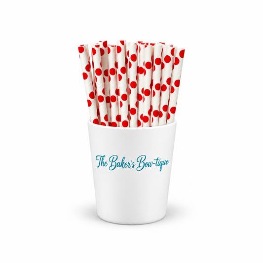 WHITE with RED POLKA DOTS - LARGE Paper Straws