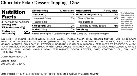 Yum Crumbs Dessert Topping - CHOCOLATE ECLAIR, 12 oz.