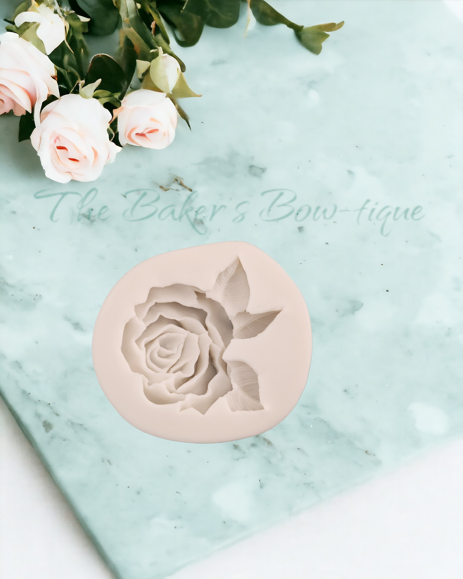 Large Rose with Leaves - The Baker's Bow-tique