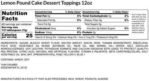 Yum Crumbs Dessert Topping - LEMON POUND CAKE, 12 oz.