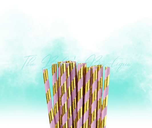 PURPLE and METALLIC GOLD STRIPES Paper Straws