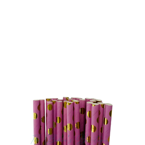 PURPLE and METALLIC GOLD POLKA DOTS Paper Straws
