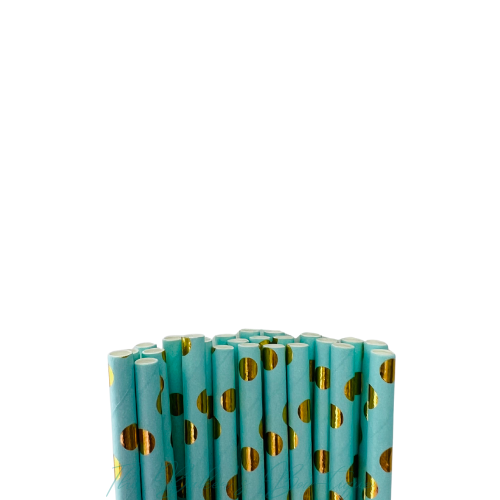 BLUE and METALLIC GOLD POLKA DOTS Paper Straws