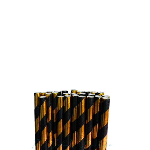 BLACK and GOLD METALLIC STRIPES Paper Straws