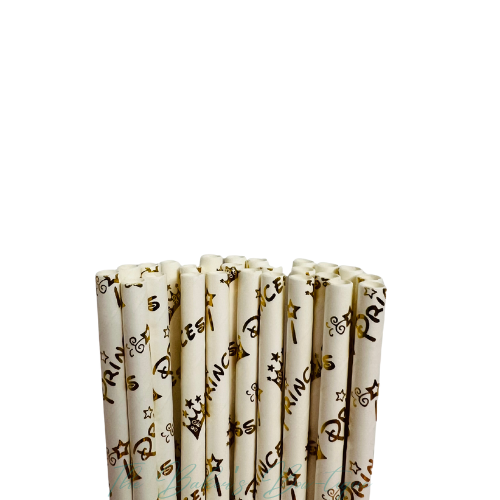 WHITE and METALLIC GOLD PRINCESS Paper Straws