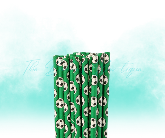 SOCCER-WHITE, BLACK, and GREEN Paper Straws