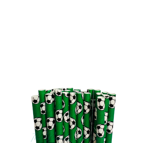 SOCCER-WHITE, BLACK, and GREEN Paper Straws