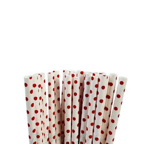 WHITE with RED POLKA DOTS - SMALL Paper Straws