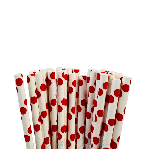 WHITE with RED POLKA DOTS - LARGE Paper Straws