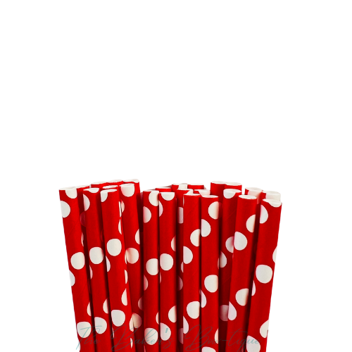 RED with WHITE POLKA DOTS -LARGE Paper Straws