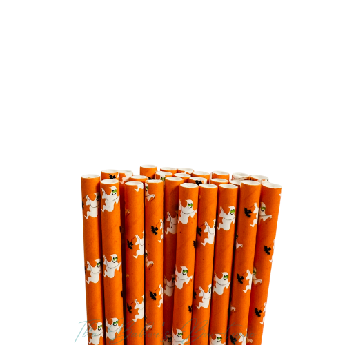 GHOSTS - ORANGE Paper Straws
