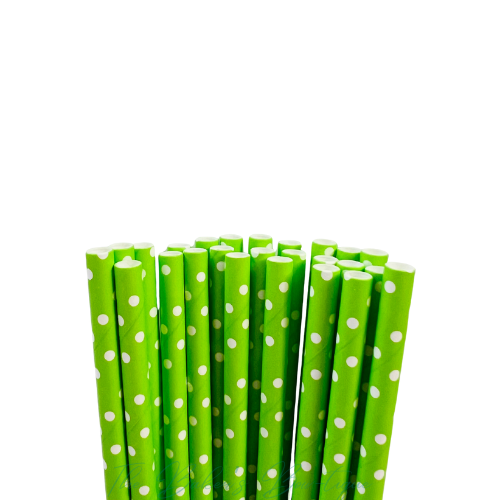 LIME GREEN with WHITE POLKA DOTS Paper Straws
