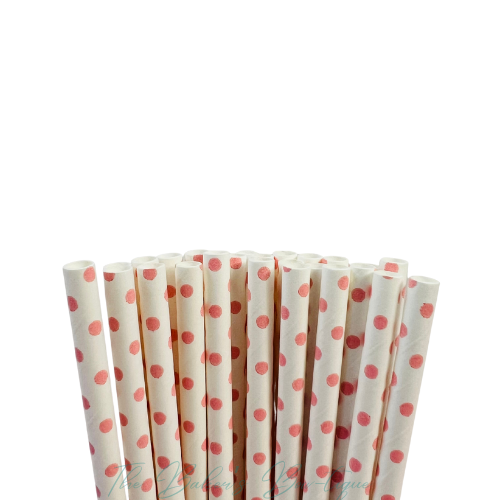 WHITE with PINK POLKA DOTS -SMALL Paper Straws
