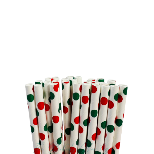 RED and GREEN POLKA DOTS Paper Straws